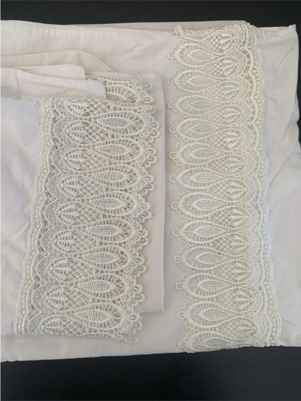 Charter Club Euro Pillow Sham & King Pillowcase Bundle Ivory Cotton Lace Trim